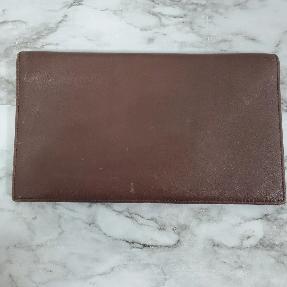 TUMI‎ Brown Leather Long Bifold Wallet Organizer Multiple Card Slots & ID Window